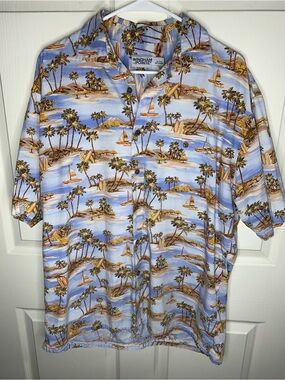 Windham Point Men's Light Blue Tropical Camp Shirt